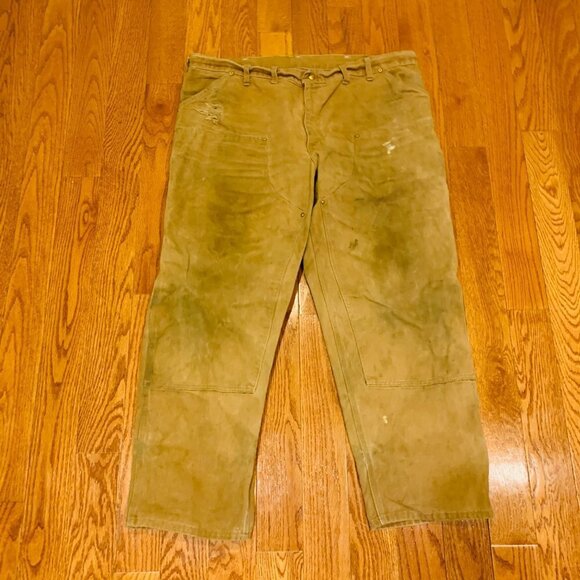 Vintage 60s 70s Carhartt Double Knee Work Pants 44 x 30 Talon Zipper Duck Canvas - Picture 1 of 16